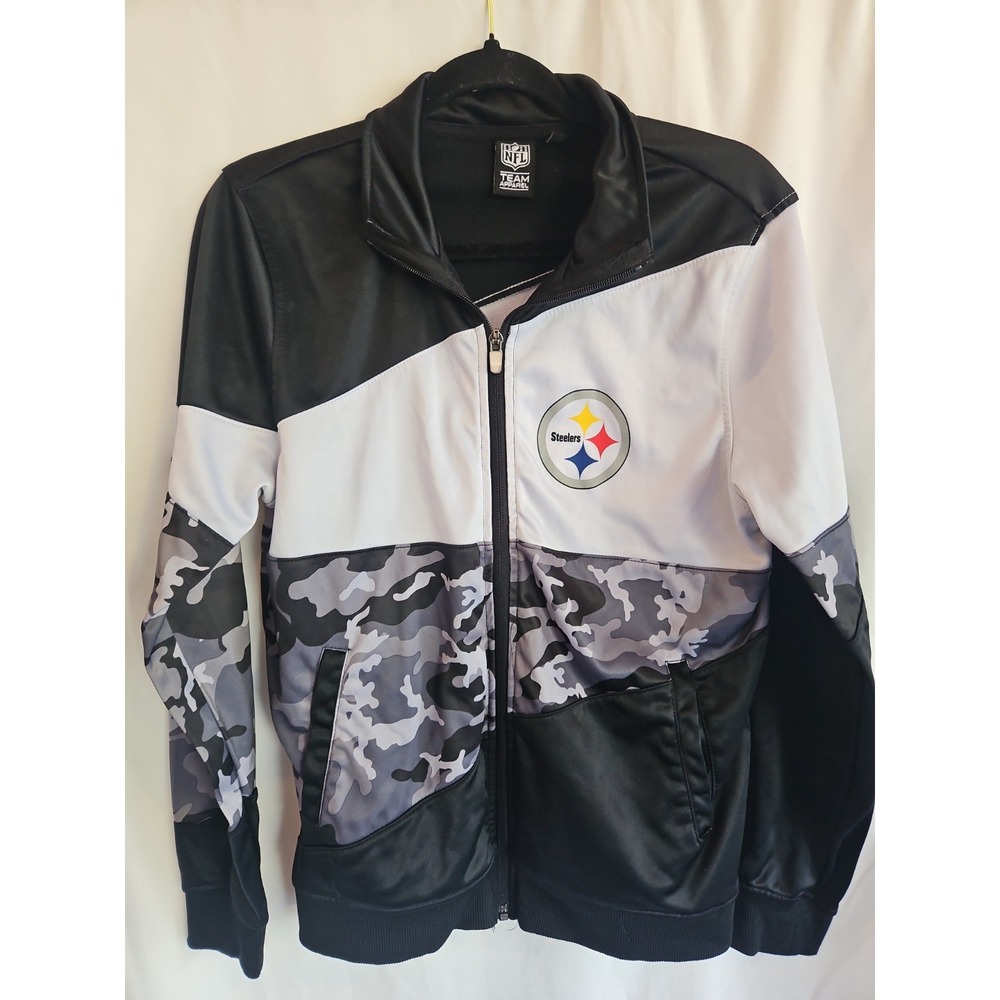 Pittsburgh Steelers NFL Team Apparel Track Jacket Boys L Camo Full Zip Black